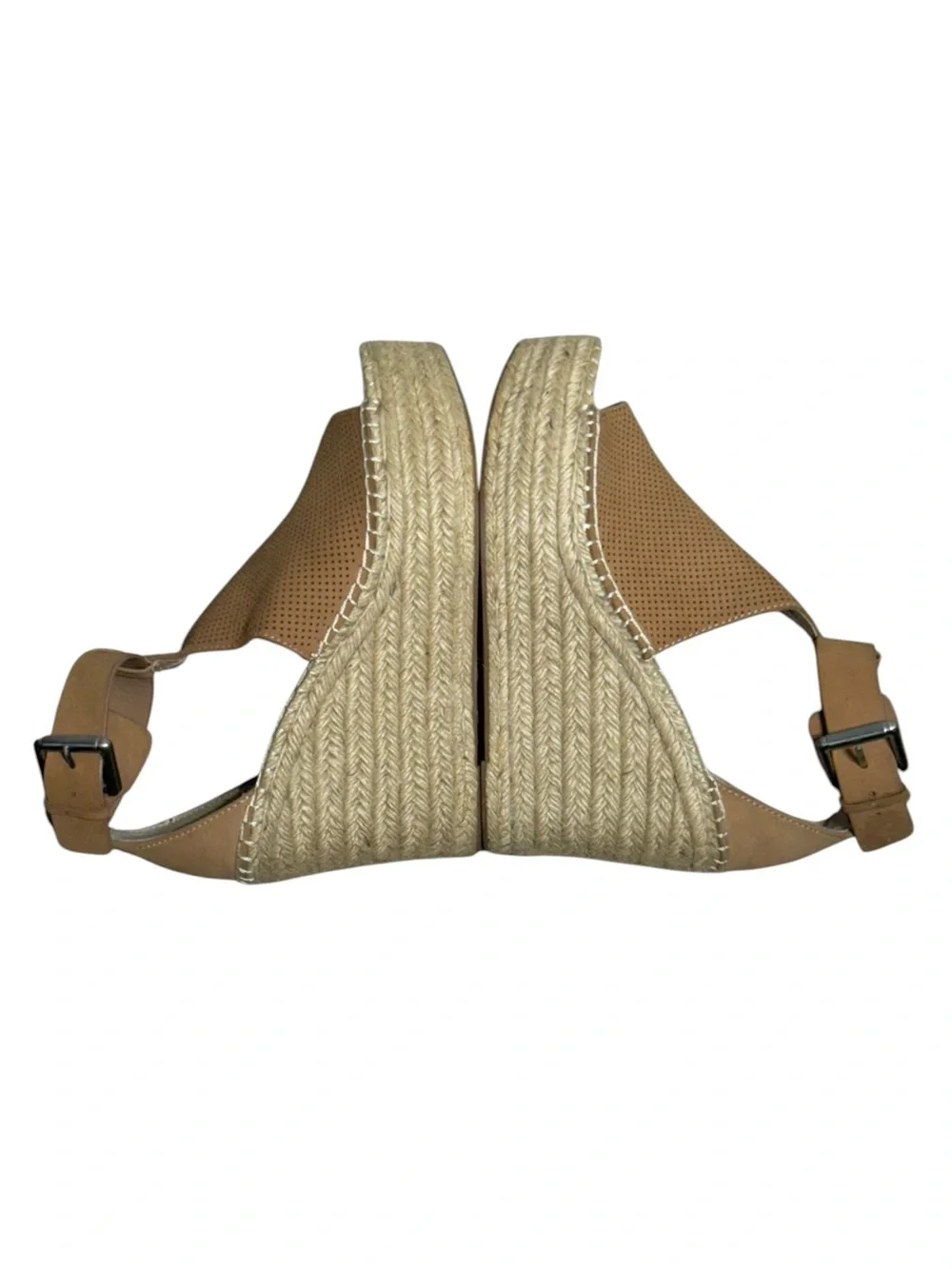 Marc Fisher Mlannie Perforated Leather Espadrille Wedge Sandals Brown Tan Size 7